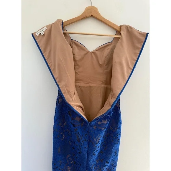 DRESS THE POPULATION Jayleen Electric Blue Lace Midi Cocktail Dress size S EUC - Picture 8 of 9